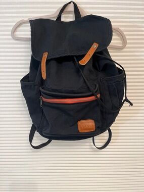 Vans Black Canvas Satchel with Brown Accents and Red Zipper